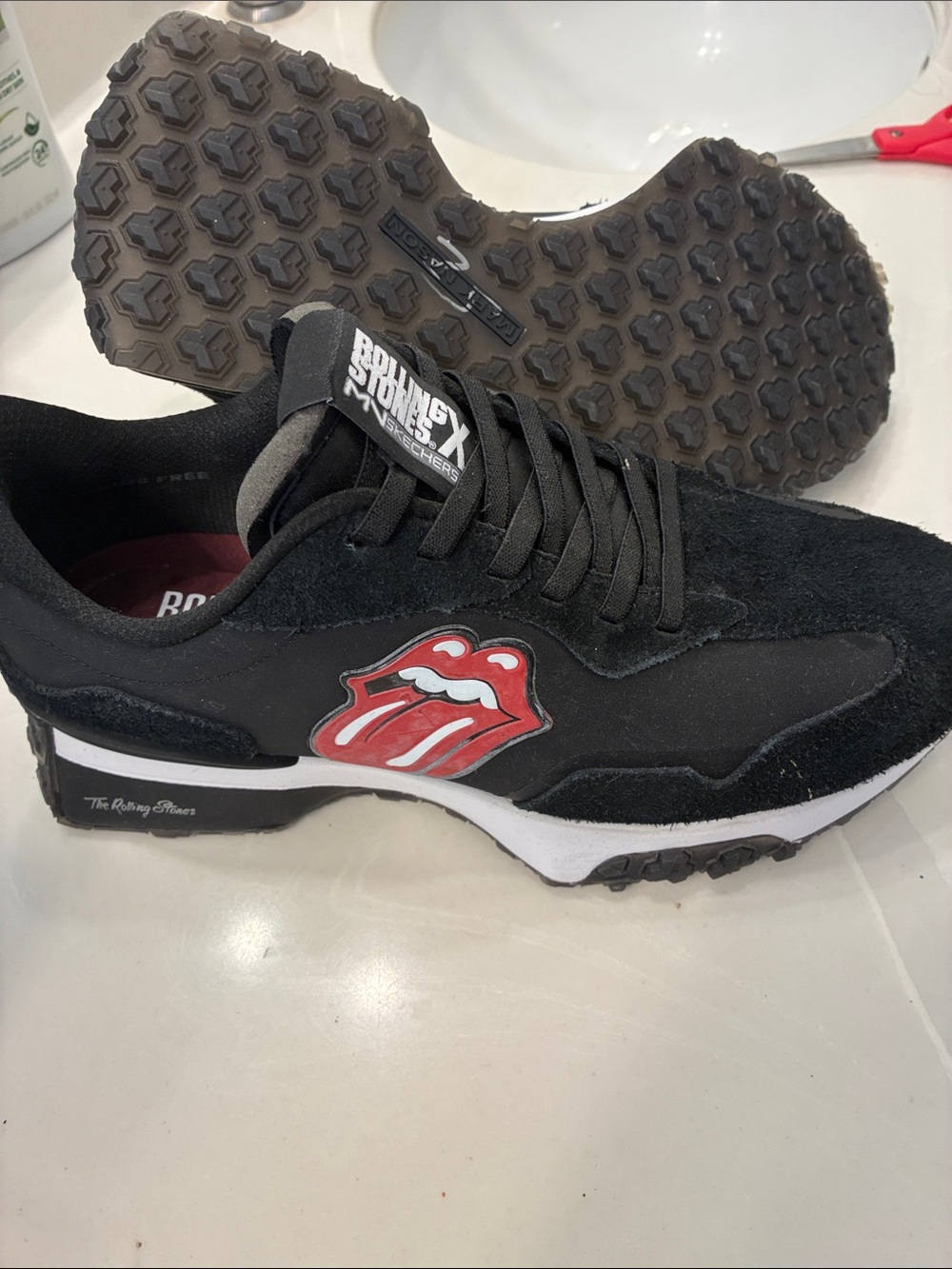 Skechers Black Men's Sneaker with Red Rolling Stones Tongue Logo